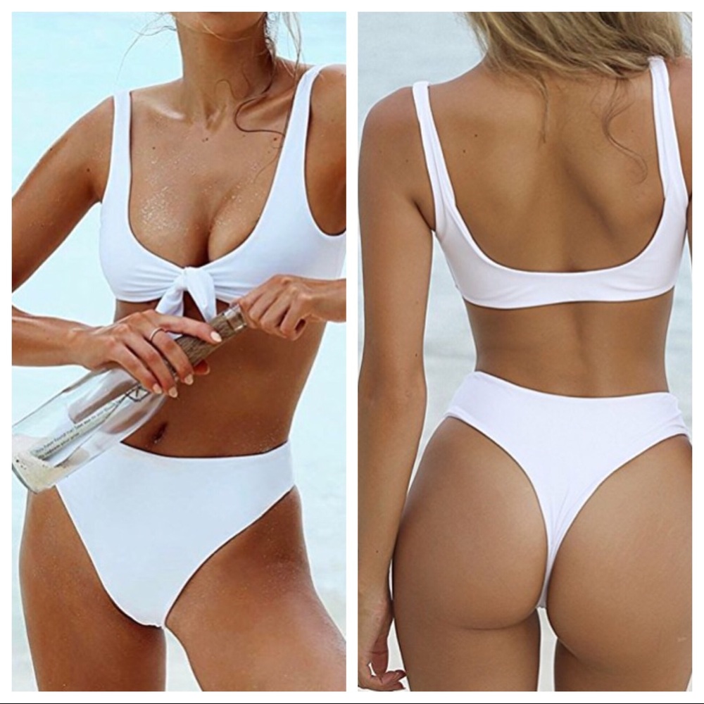 High cut thong cheeky high waist knot bikini set - Picture 2 of 8