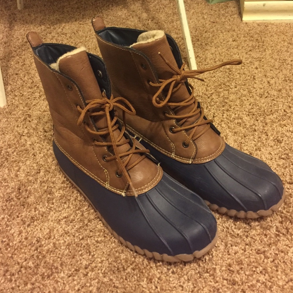 Women's Navy Lace-up Two-tone Calf Rain Duck Boots
