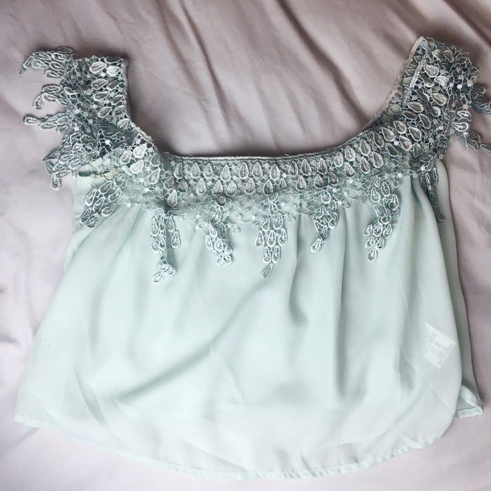 Off the Shoulder Top with Crotchet Lace Trim