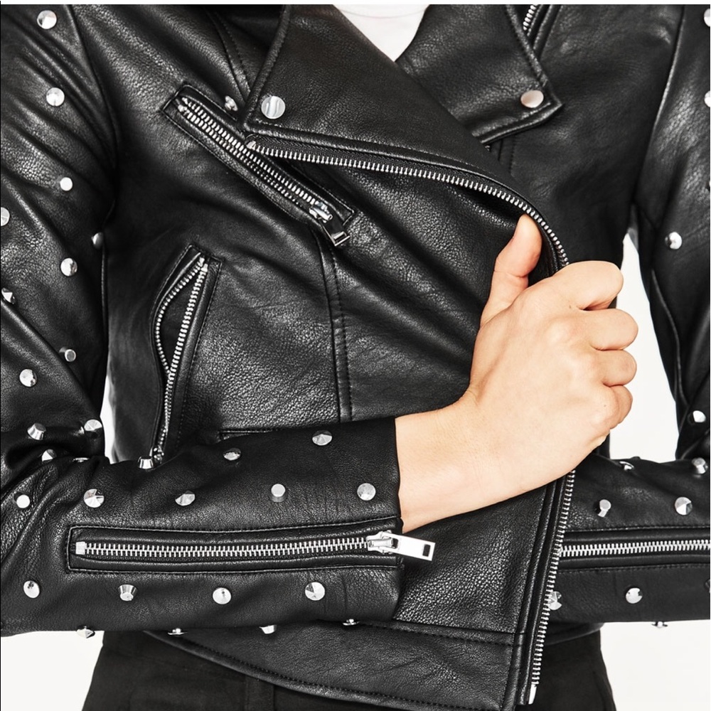Zara studded skull embroid Moto biker Jacket 2017 - Picture 3 of 7