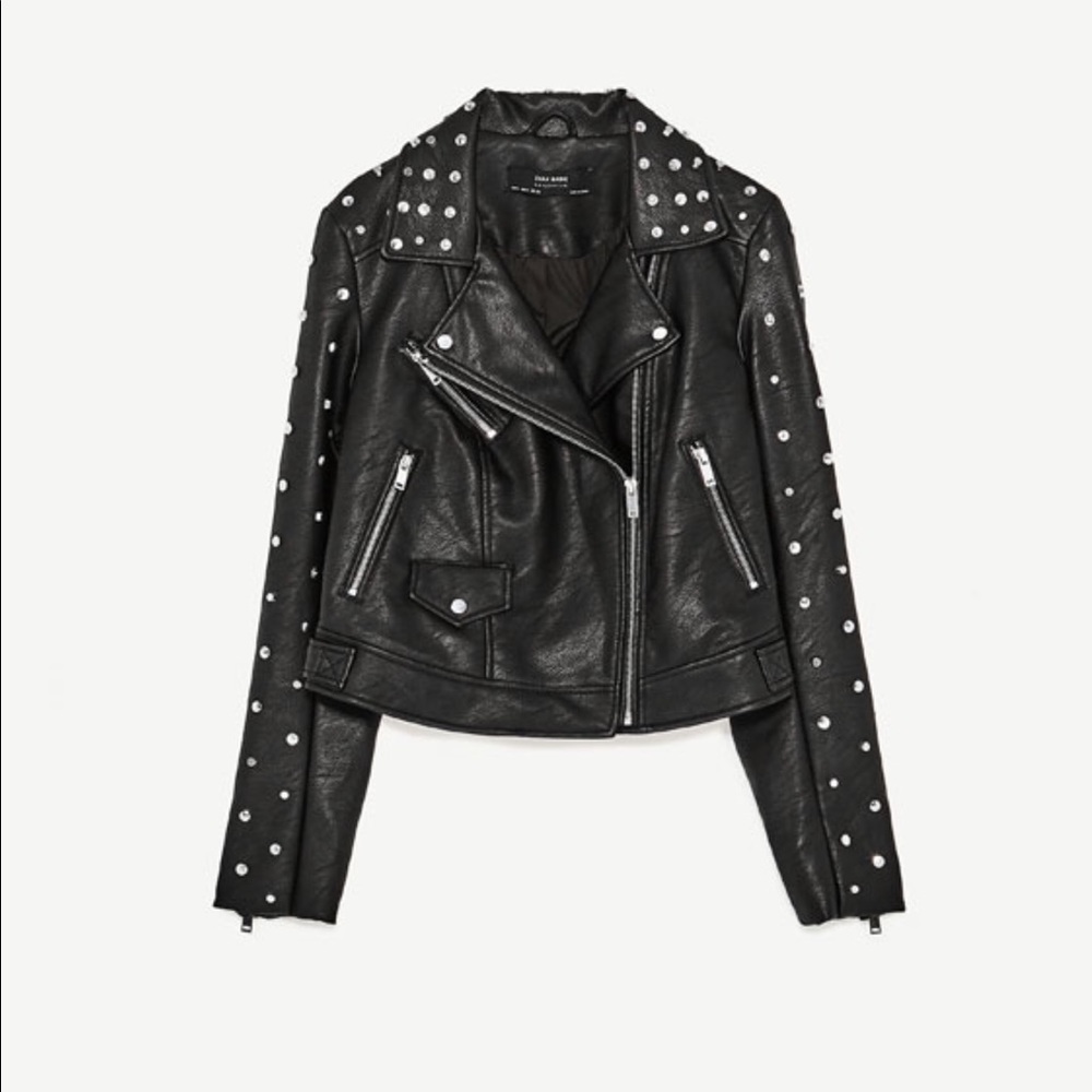 Zara studded skull embroid Moto biker Jacket 2017 - Picture 4 of 7