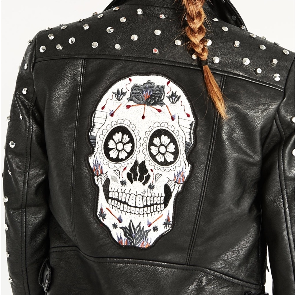 Zara studded skull embroid Moto biker Jacket 2017 - Picture 2 of 7