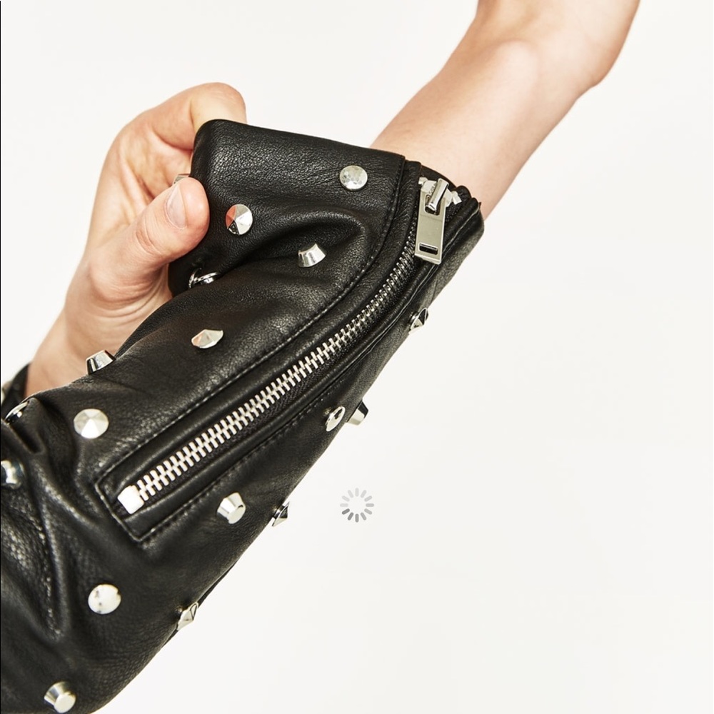 Zara studded skull embroid Moto biker Jacket 2017 - Picture 5 of 7