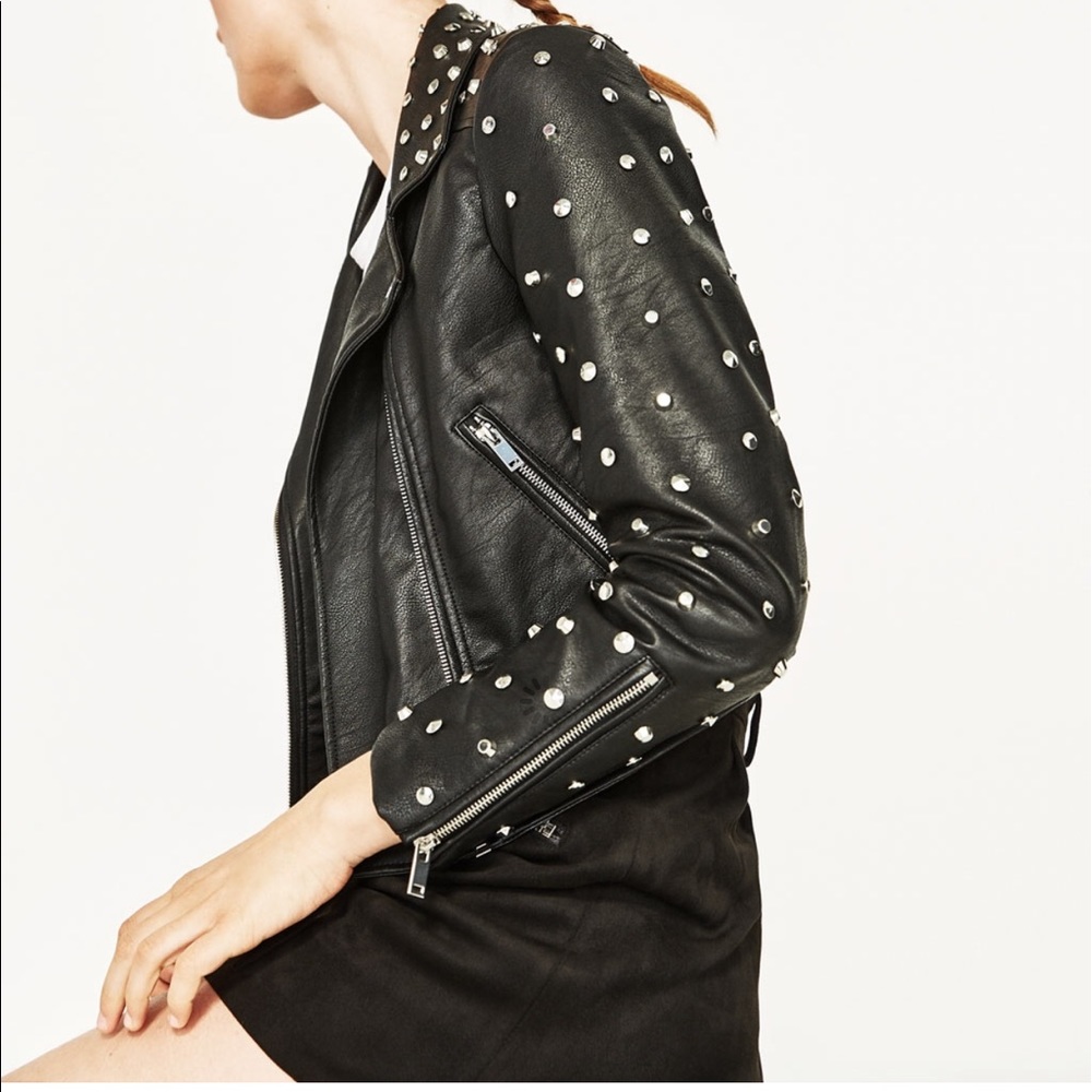 Zara studded skull embroid Moto biker Jacket 2017 - Picture 7 of 7