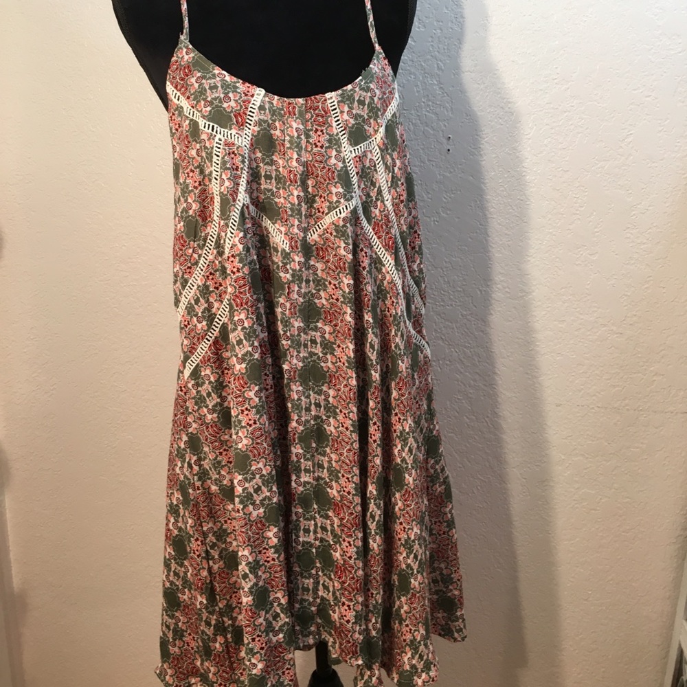 Beachwear by Japna Olive/Pink Ladder trim Swing Sundress