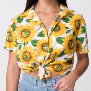 AA American Sunflower Tie up Crop Top Blouse