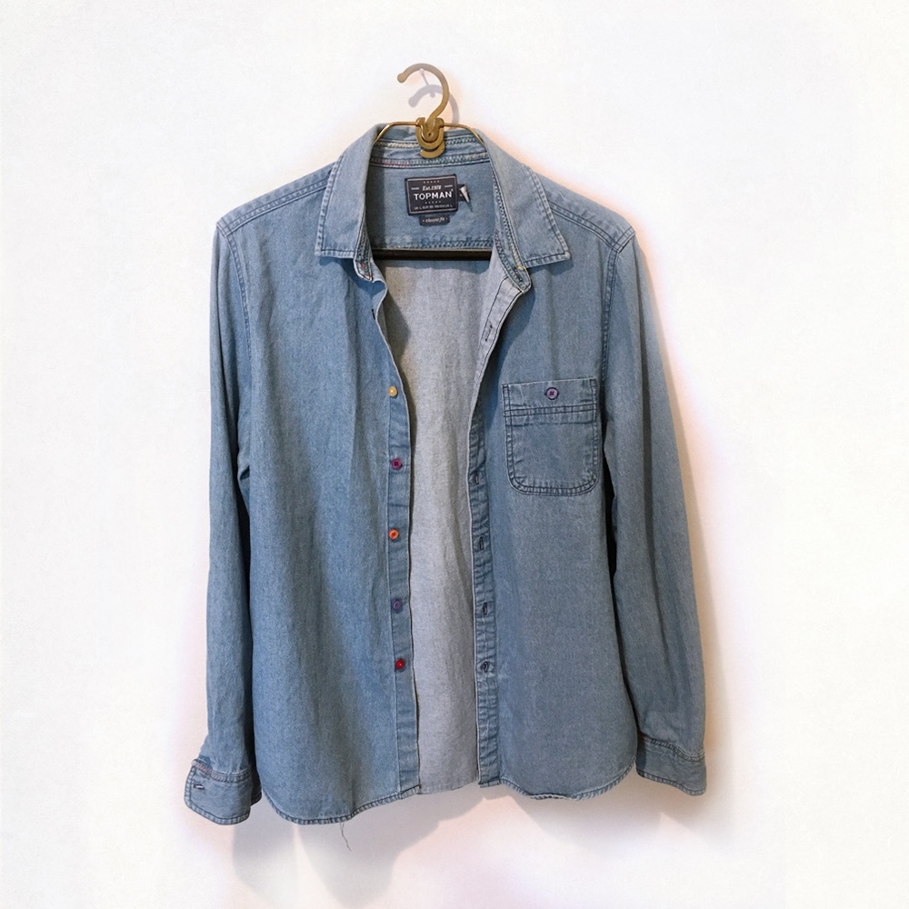TOP MAN DENIM SHIRT WITH PRIDE DETAILING