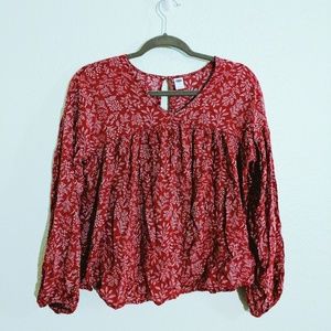 NWOT Old Navy Red Floral Peasant Blouse w/ Keyhole