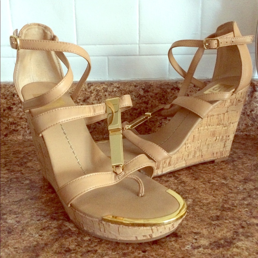 Cork Wedge Sandal With Gold Accents