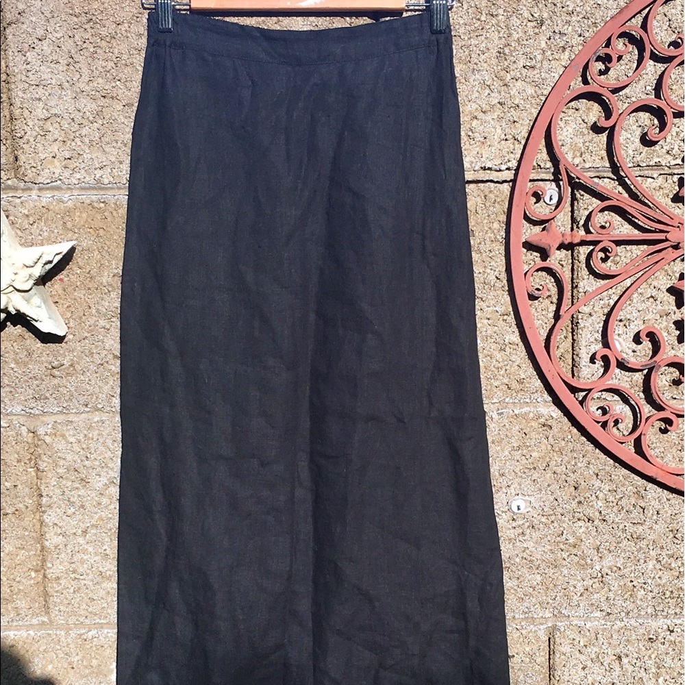 Eskandar Black Linen Faux Wrap Skirt 1 Small