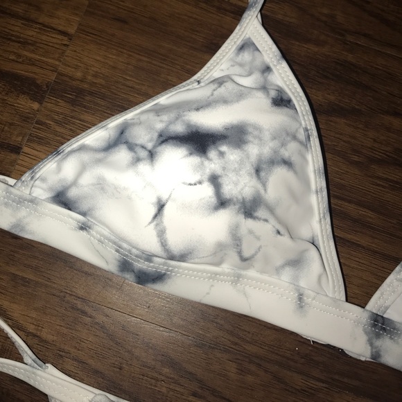 White/Gray Marble Padded String Bikini - Picture 3 of 6