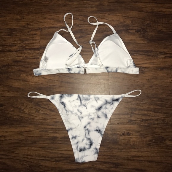 White/Gray Marble Padded String Bikini - Picture 2 of 6