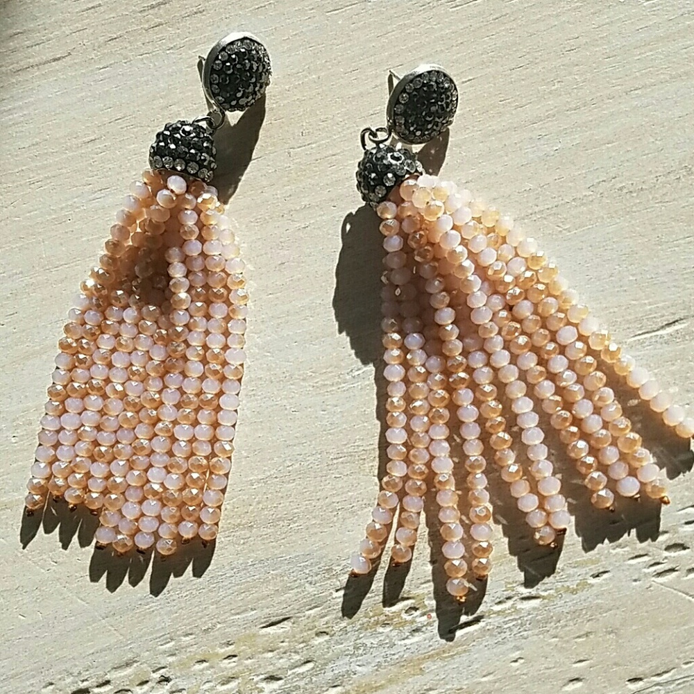 DRUZZY CRYSTAL TASSEL EARRINGS $129 NWT!