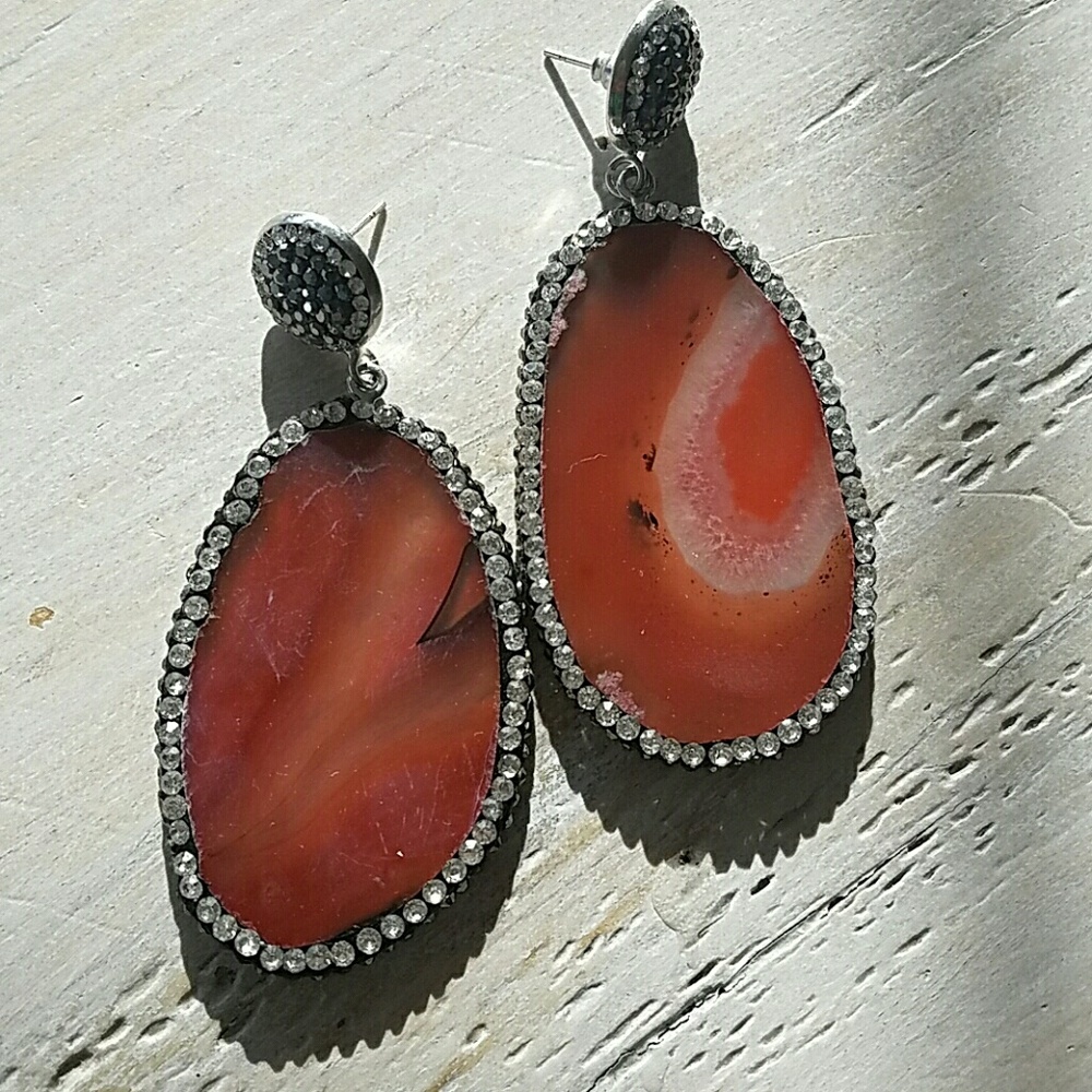 Agate Druzzy Crystal Statement Earrings $148 NWT!
