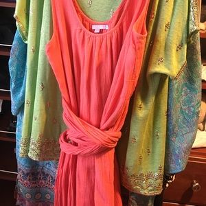 Calypso melon color wrap waist summer dress small