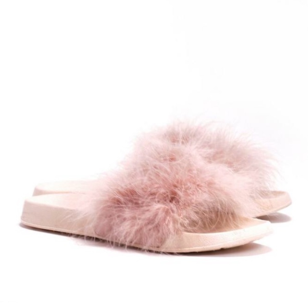 Bird of a Feather Blush Pink Sliders Sandals