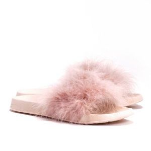Bird of a Feather Blush Pink Sliders Sandals