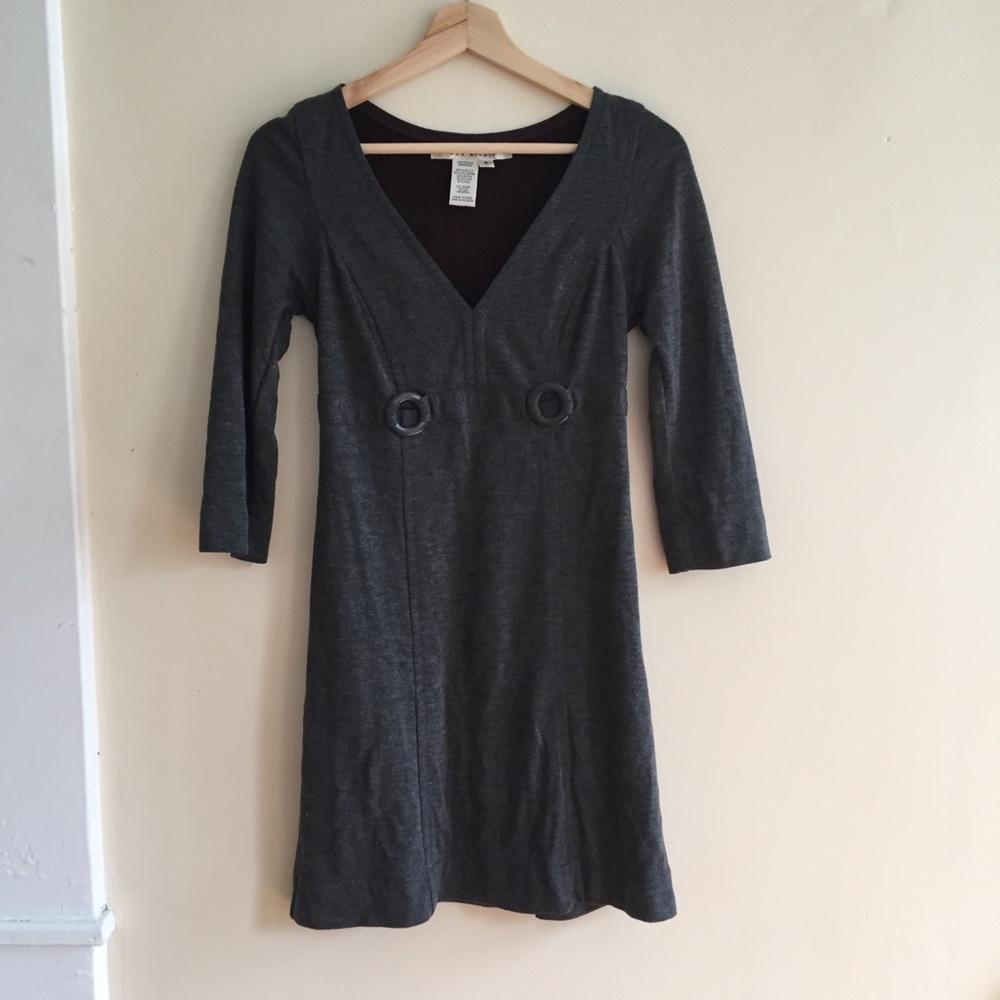 {Max Studio} V Neck Charcoal Grey 3/4 Sleeve Dress