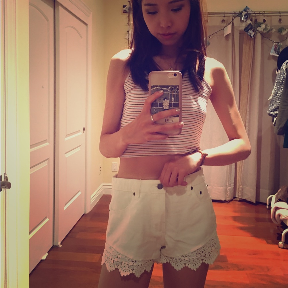 White Denim Shorts from F21 with Lace Detail
