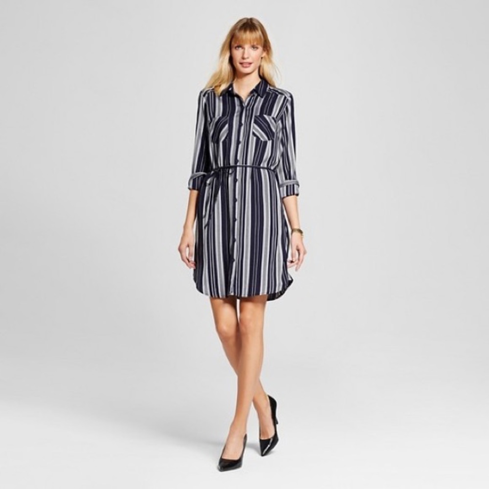 NWT Merona Navy and grey stripe shirt dress