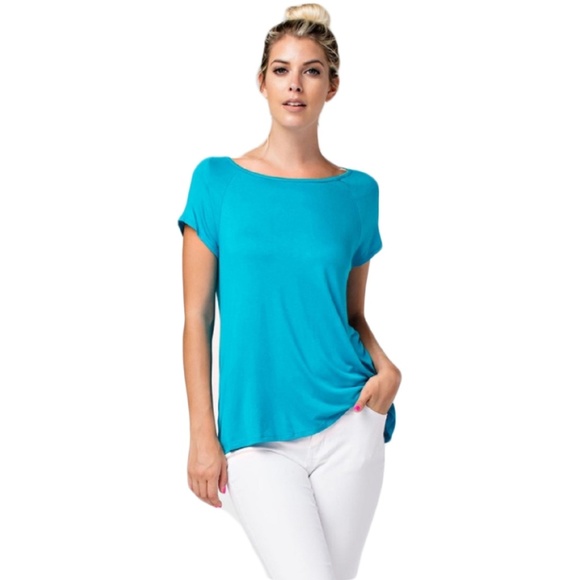 White Blue Strappy Open Back Lux T Shirt Women's - Picture 4 of 5