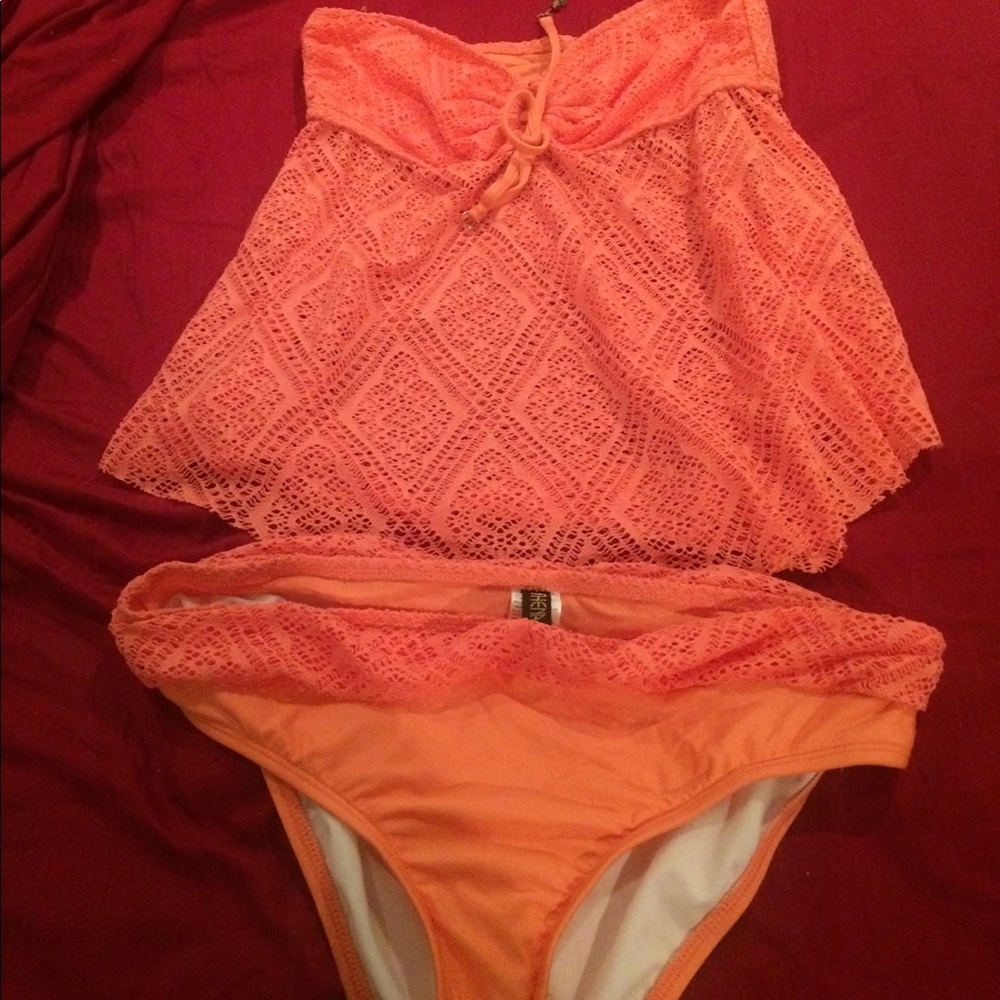 Orange lace tankini