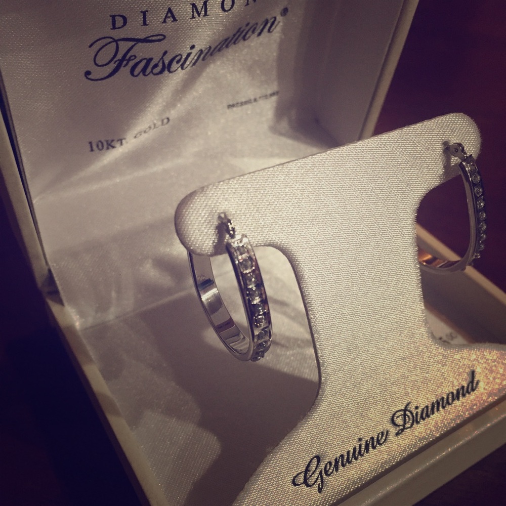 10KT WG Diamond accent pearshape hoop earrings