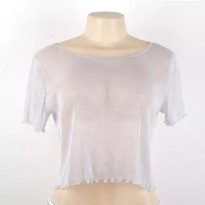 Adorable white summer mesh see through sparkly top