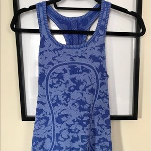 Blue Lululemon patterned Run Swiftly tank