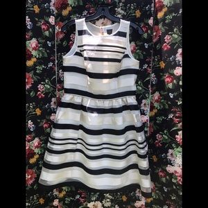 BR Monogram Striped Organza Fit and Flare Dress
