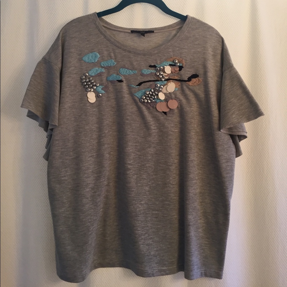 Tibi Flutter Sleeve Sweatshirt Tee, size L