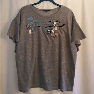 Tibi Flutter Sleeve Sweatshirt Tee, size L