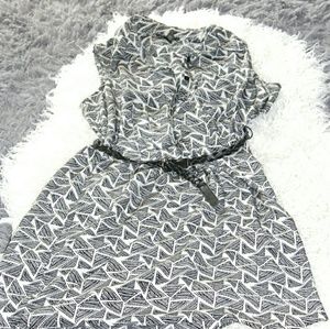 Black and white patterned dress with belt