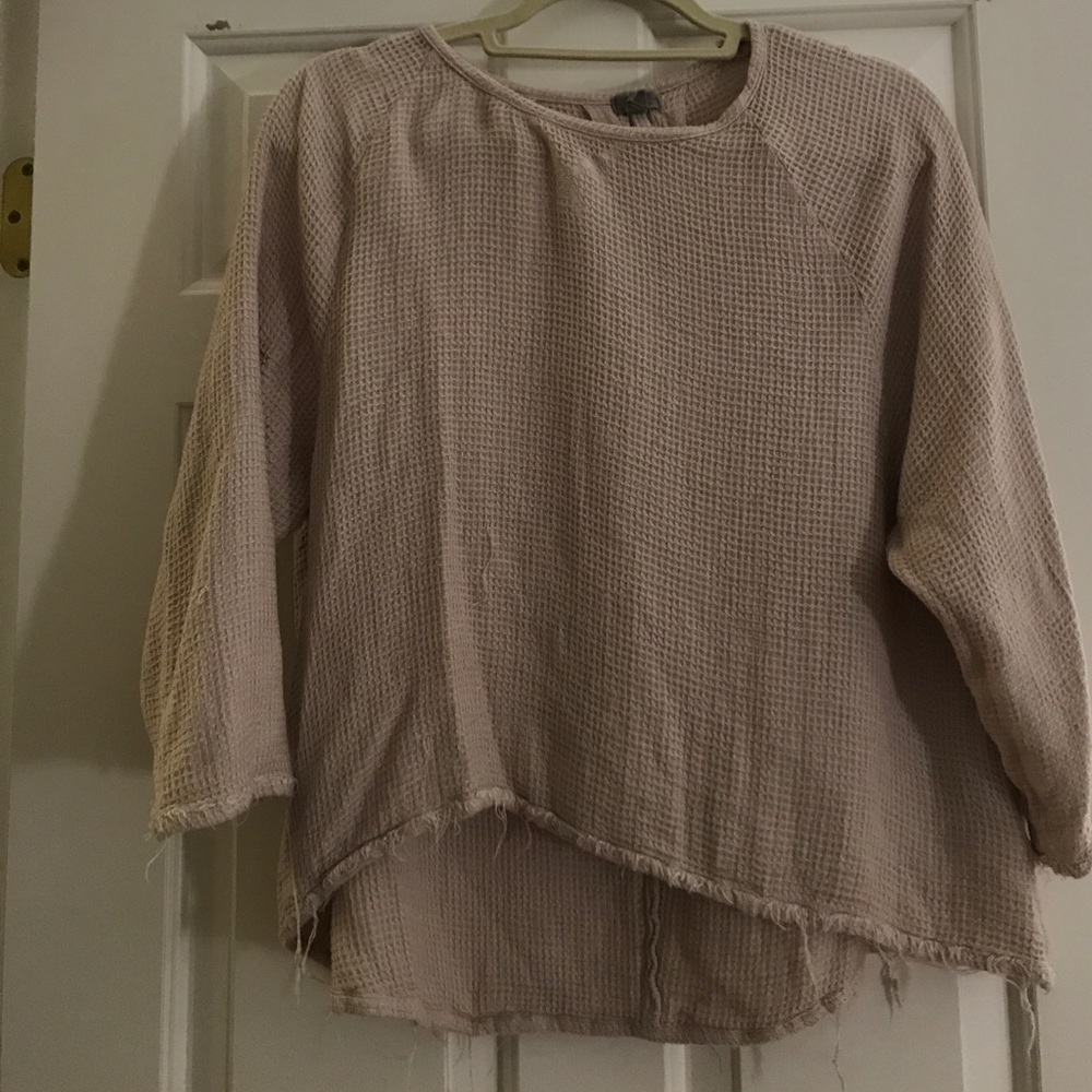 Distressed waffle tee blouse