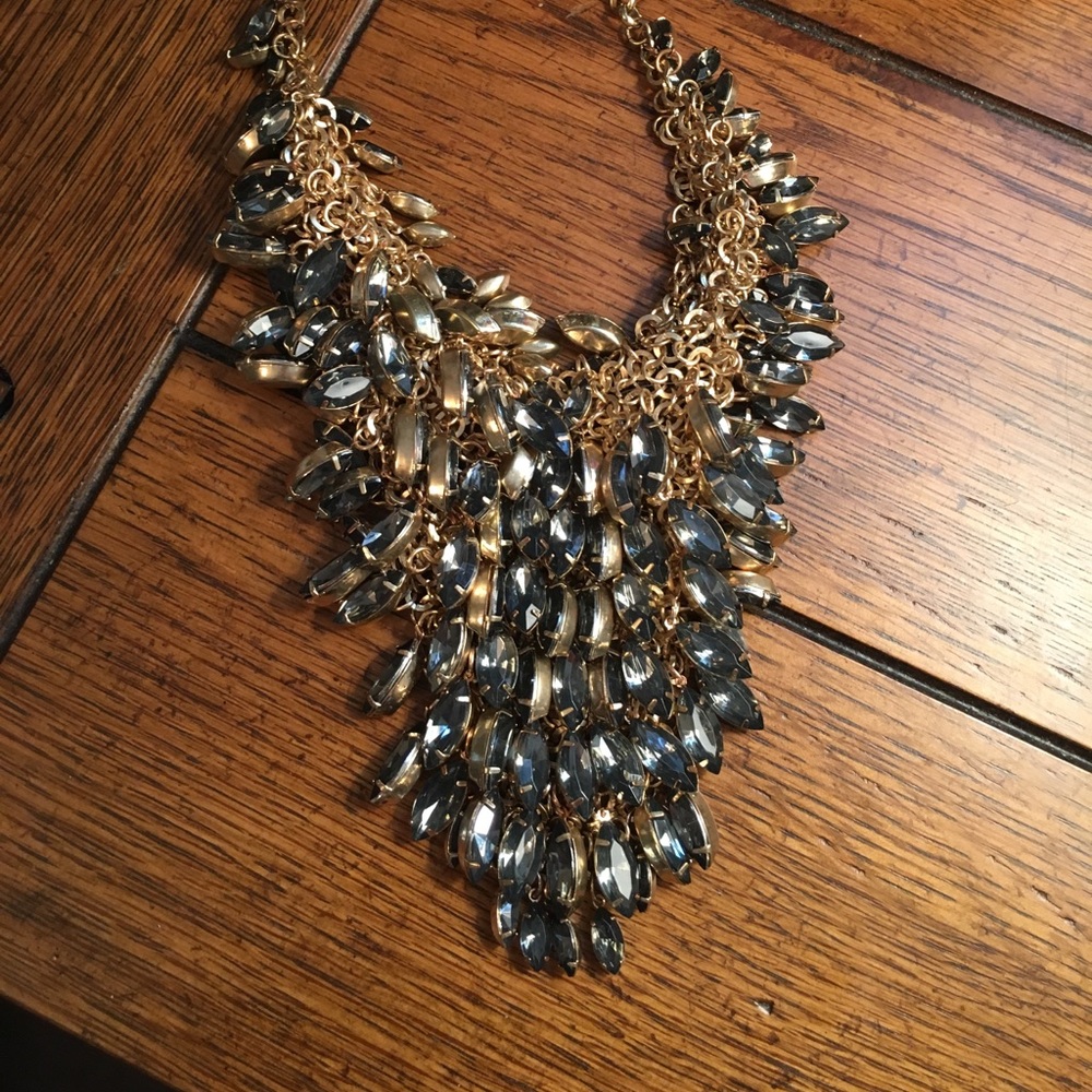 Light gray beaded gold chain statement piece