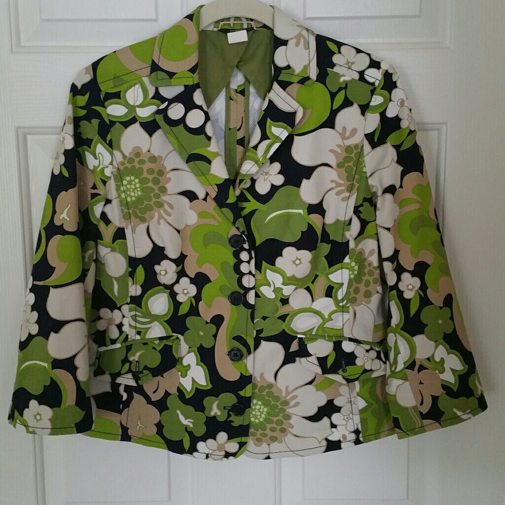 J Crew Bold Floral Print 3/4 Sleeve Blazer (M)