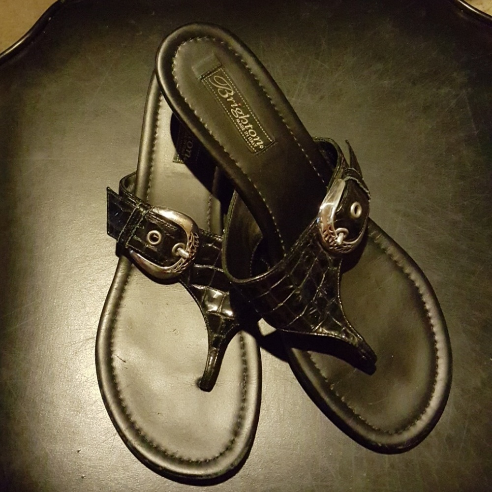 Authentic Brighton Black Wedge Sandals