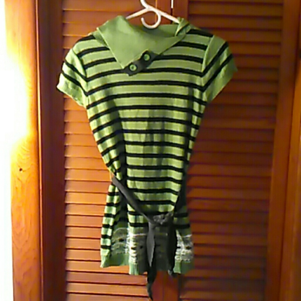 Green with black stripes Sweater Dress Size L14