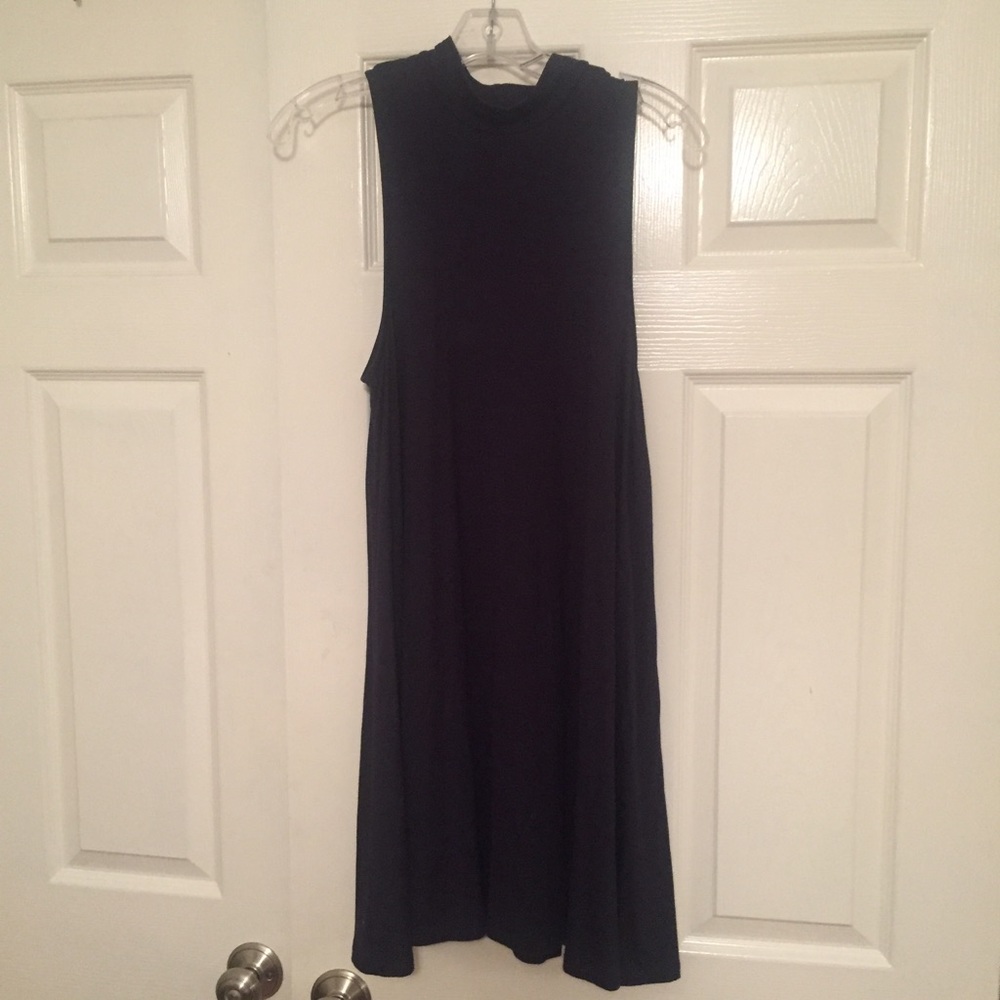 Navy mock turtleneck sleeveless mini swing dress