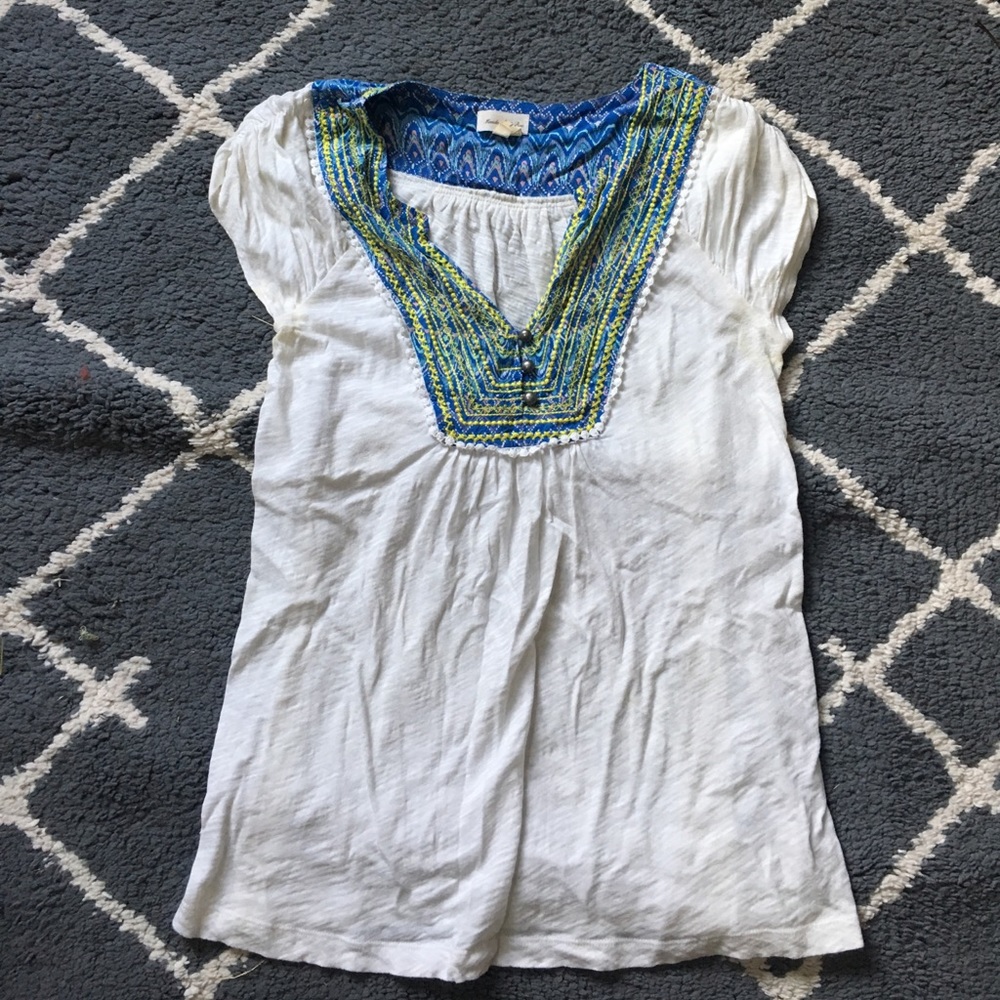 Anthropologie top embroidered collar