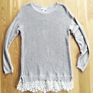 Ann Taylor Loft Gray Sweater with Lace Bottom