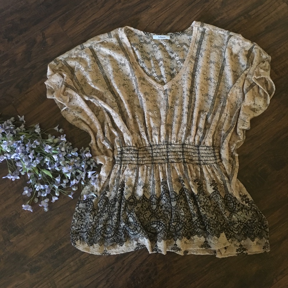 LaFiance peach & black lace top