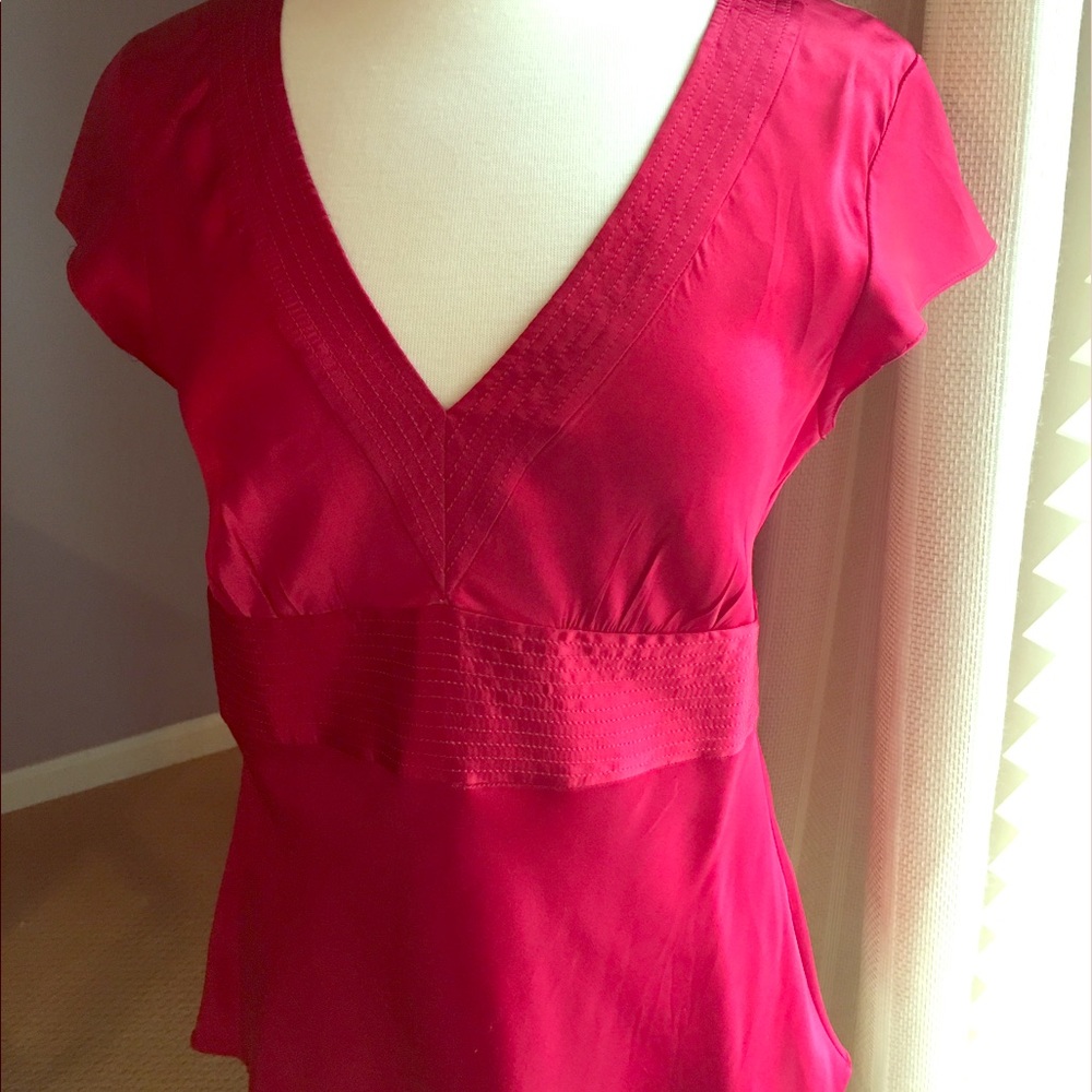 Express, Red Silk Blouse with Tie-Back - Gorgeous!
