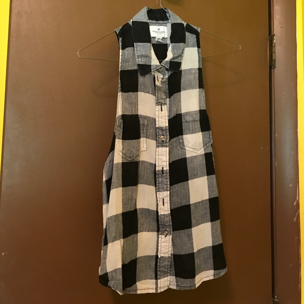 Black and white plaid button down vest