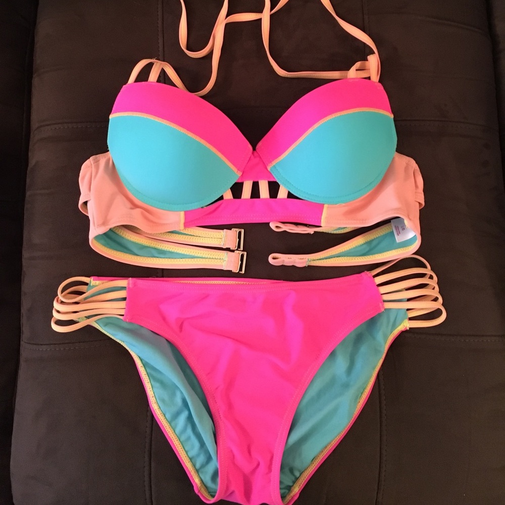 Cute colorblock neon bikini