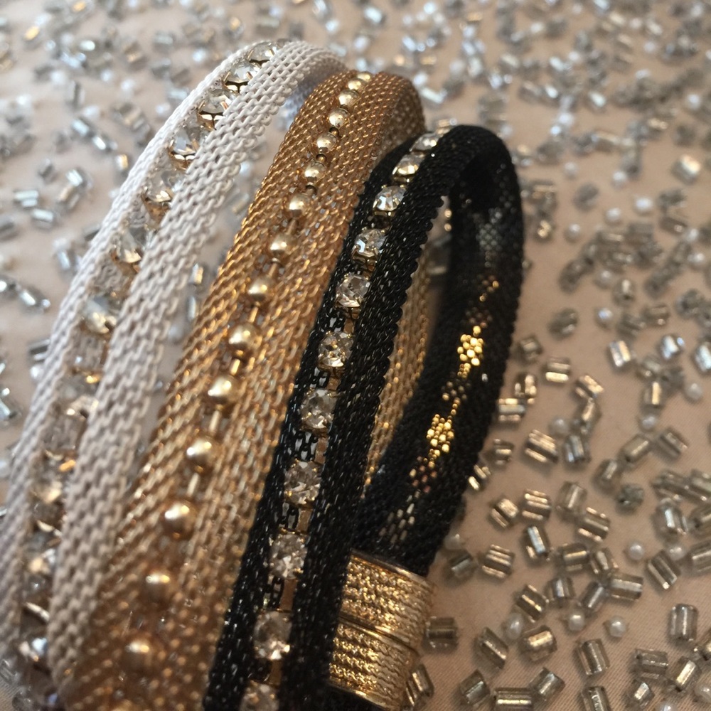 Black Gold and White Bracelet with Rhinestones