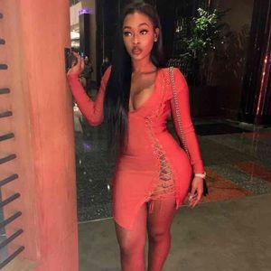 Red lace up bandage dress