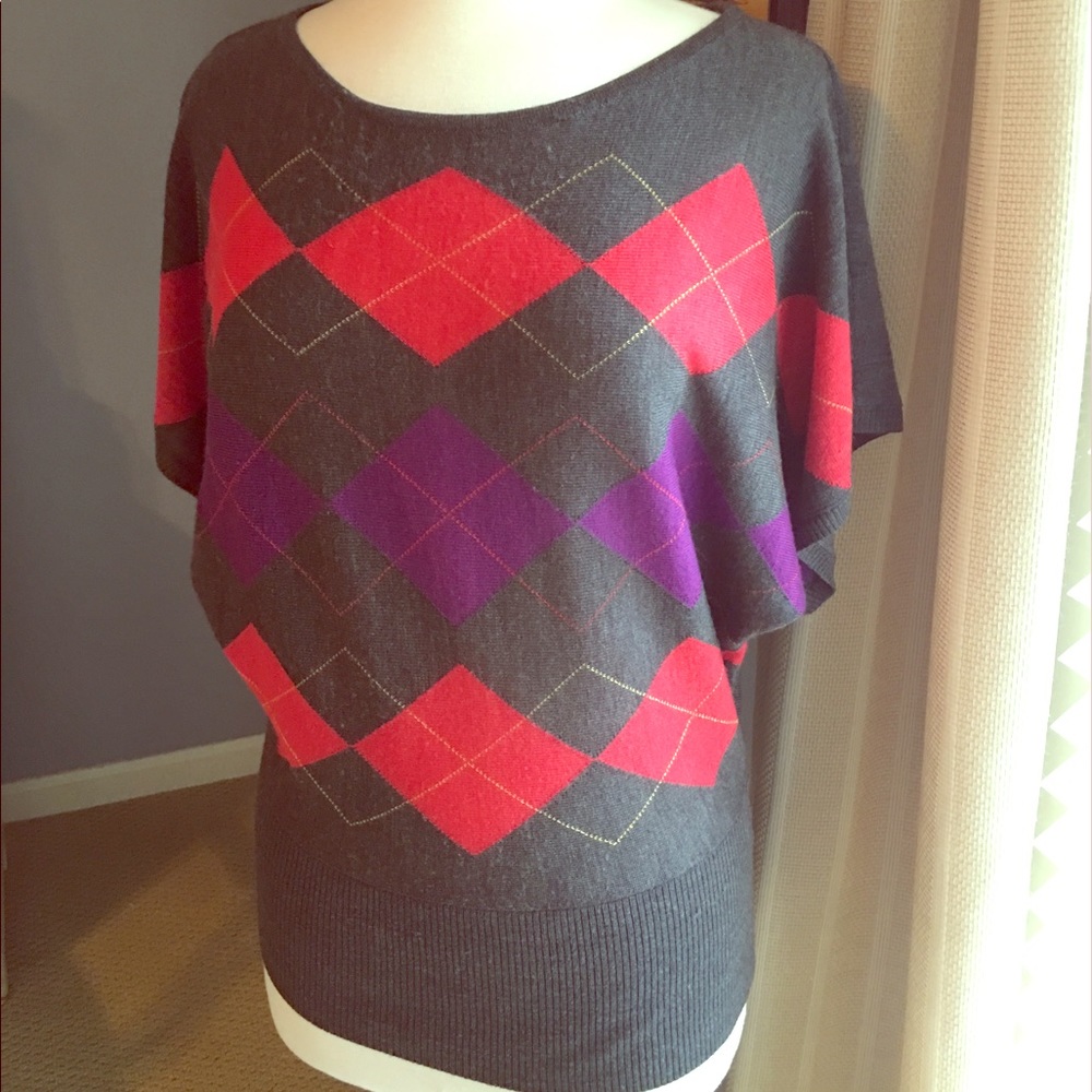 The Limited Grey Argyle Short-sleeve Sweater