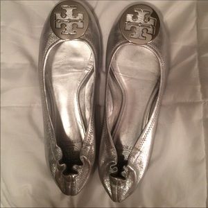 Silver Tory Burch Reva Flats
