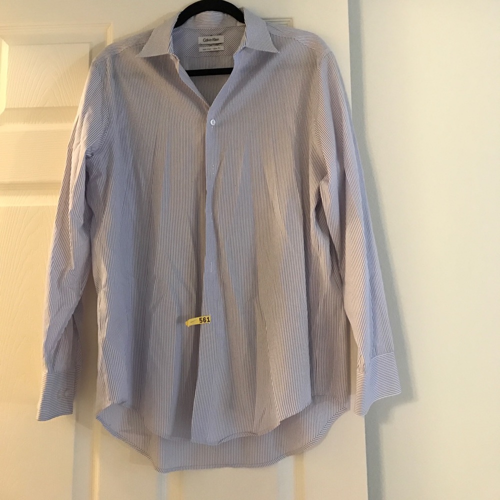 Blue and white button up.